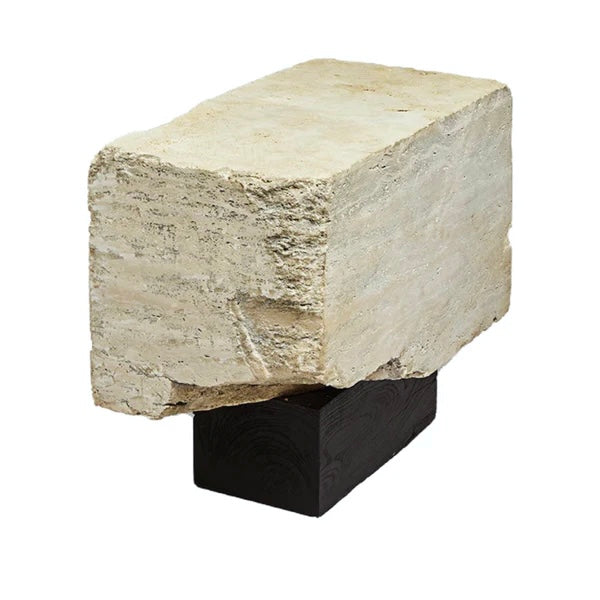 Natural Travertine Side Table | 天然トラバーチン×コンクリートの