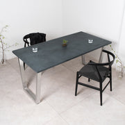 「サイズ・カラーを選べる」Trapezoid Dining Table(幅130cm・奥行70〜90cm)(シルバー台形脚)