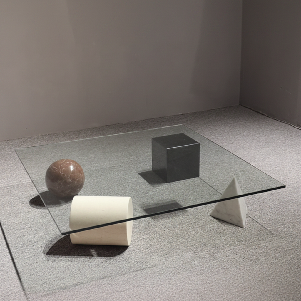 Glass Table with Geometric Objects